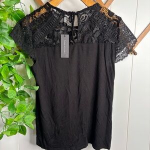NET Cable & Gauge Women's Black Lace Short Sleeve  Blouse Size Small
